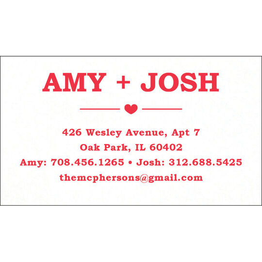 Single Heart Letterpress Contact Cards